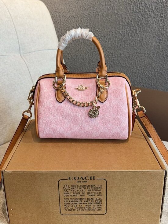Coach Handbags - NWT Coach Mini Rowan Crossbody Bag In Signature Canvas Pink Powder CEK79